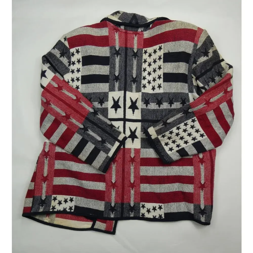 FASHION BUG Button Collared Tapestry American Flag Star Spangled Jacket 18/20 - Picture 2 of 2